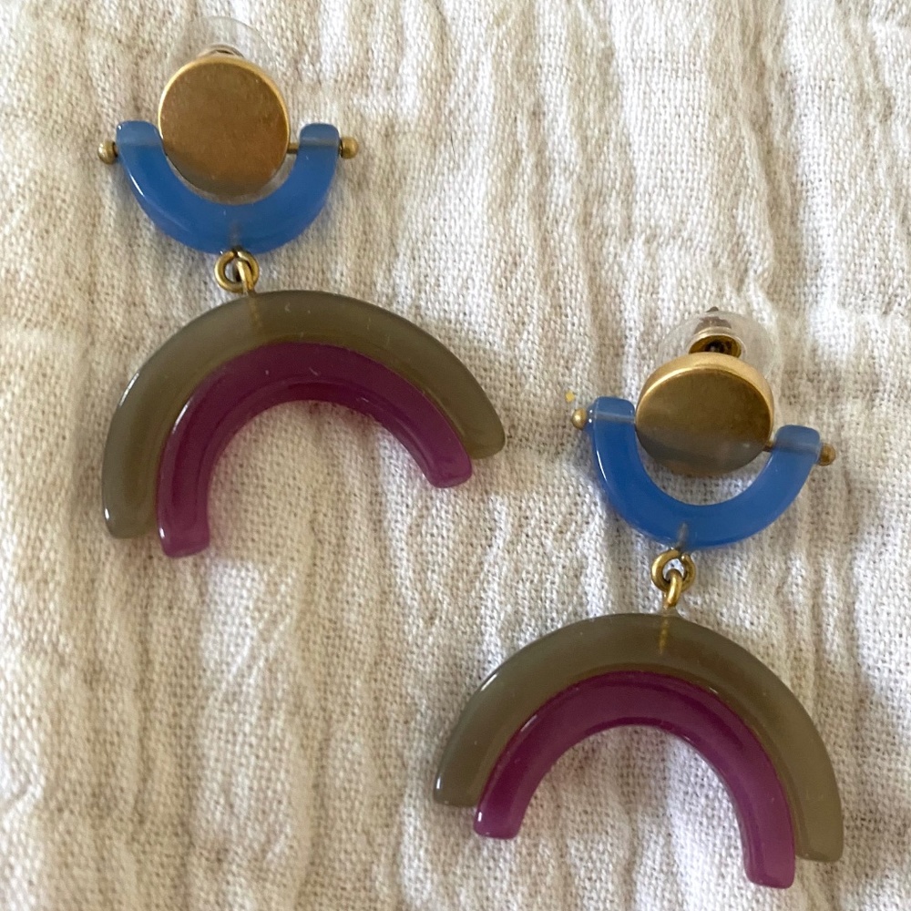Madewell Blue, Purple & Olive Arc Drop Earrings